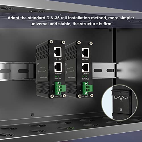 Image of Industrial Gigabit Passive 24V PoE Injector Hardened PoE Adapter with 12-24V DC Input 24V PoE Output DIN- Rail /Wall Mount