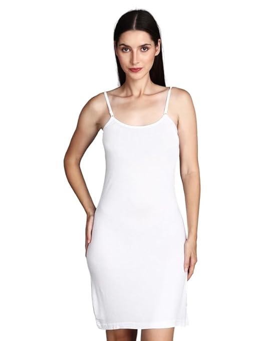 Shoppy Villa Full Slip for Women Inner, Long Slips for Women for Dresses, Long Slip for Women Inner, Under Dress Spaghetti Knee Length Slips Undergarment Nightwear, White