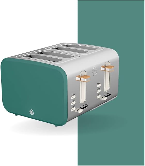 Swan Nordic 4 Slice Toaster, Pine Green, 1500W, Scandi Style, ST14620GREN