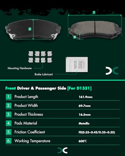 Image of SCITOO D1331-8443 Disc Brake Pads Sets Front Metal Brake Pads w /Hardware | 2014 For Cadillac For CTS 2.0L,2010-2014 For CTS 3.0L,2008-2014 For CTS 3.6L,2012 For CTS 6.2L
