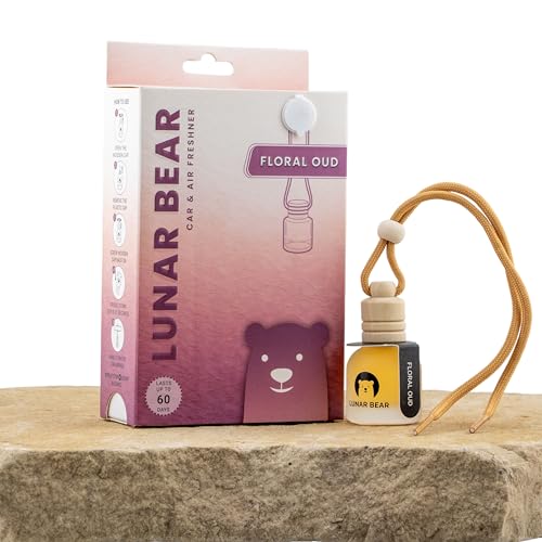 Image of LUNAR BEAR Floral Oud Car Air Freshener | Hanging Car Perfume Diffuser with Protective Case | Luxury Car Fragrance Made with Premium Essential Oils | Alcohol Free & Long Lasting