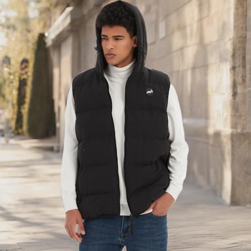 Image of MADHERO Men's Puffer Vest with Hood Water-Resistant Puffy Vests Outerwear Sleeveless Jacket