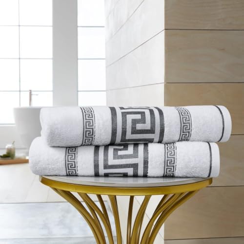 JoyCub Luxury Towel Set – 3x Hand Towels, 3x Bath Sheets & 2x Jumbo Bath Sheets | Soft Cotton | Greek Key Design | Quick Dry & Highly Absorbent | Bathroom Towel (White, 3x Hand Towel: 50 x 85 cm) - Cosy Home Interiors JoyCub Luxury Towel Set – 3x Hand Towels, 3x Bath Sheets & 2x Jumbo Bath Sheets | Soft Cotton | Greek Key Design | Quick Dry & Highly Absorbent | Bathroom Towel (White, 3x Hand Towel: 50 x 85 cm) - Image 3