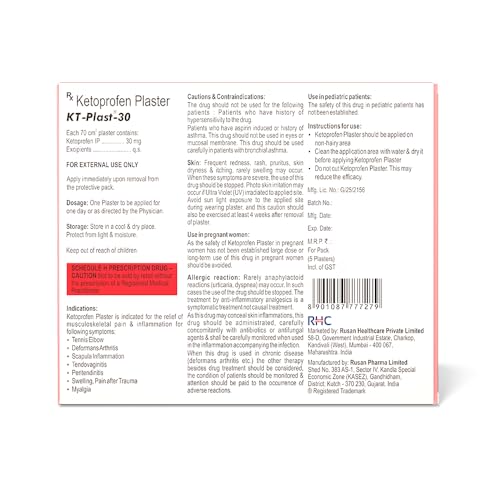 Image of Rusan KT-Plast 20mg Ketoprofen Transdermal Patch - Mild to Moderate Pain Relief | 5 Patches