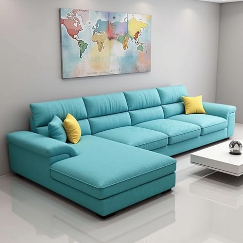 Image of Italino 5 Seater Luxurious L Shape Fabric Sofa Set (Left Side Lounger, Aqua Blue) | 5 to 6 Person Wooden Corner Sofa Couch for Living Room Bedroom Home Hall Furniture