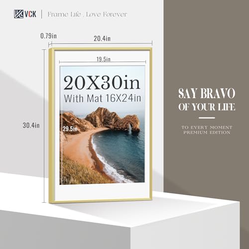 Image of VCK 20x30 Frame, Gold Metal - Matted to 18x24, 3 Pack, for Large Poster