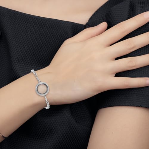 2pcs Memory Locket Bracelet Rhinestone Floating Locket Bracelet Stainless Steel Circle Bracelets women picture frame photo frame pendant3