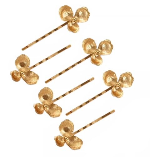 Vintage Flower Bobby Pins 6-Piece Gold Metal Hair Accessories 2.7 inches Retro Decorative Hair Clips (6PCS Pins)