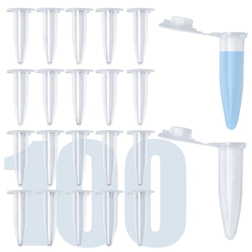 100Pcs 0.5ml Conical Centrifuge Tubes with Snap Cap, Small Sterile Microcentrifuge Tube Test Vials Plastic Sample Storage Container for Lab