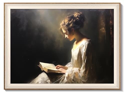 Vintage Decor: Classical Woman Portrait Oil Painting, Antique Framed Canvas