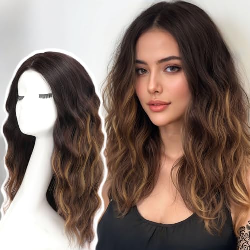 AISI HAIR Brown Chestnut Highlight Wig for Women Medium Length