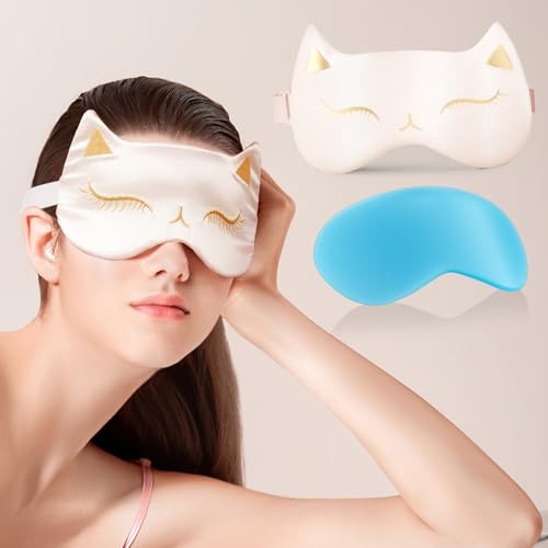 アイマスク 猫柄 睡眠用 通気性 圧迫感なし 遮光 昼休み 快眠グッズ 目隠し 超軽量 母の日 ギフト 洗濯可能 自由調整可能 男女兼用 (ピンクアイスパック)