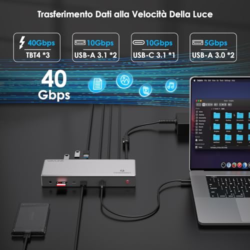 Thunderbolt 4 Docking Station 12-in-1.98W PD,Single 8K or Dual 4K Display for MacBook Pro/Air Thunderbolt 4/3,USB-C/USB 4 Windows - Hub USB - Immagine 5