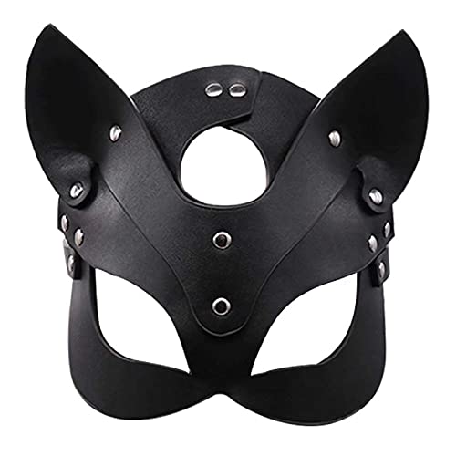 Woman Leather Cat Mask Costume Bunny Fox Masks,Animal Half Face Mask Cosplay Halloween Party Women Ladies