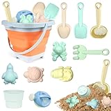 Taufe 11 Pezzi Giochi da sabbiera con Set da Spiaggia per Bambini,Giocattoli da Spiaggia,Giocattolo per Bambini sabbiera con Secchio Pieghevole,Set Giochi Sabbia,per Ragazzi e Ragazze (Orange)