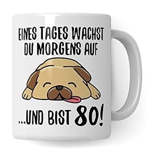 Tasse 80. Geburtstag, Geschenk 80 Geburtstag Frau & Mann, Becher mit Spruch Hunde Motiv, Kaffeebecher 1943 Jahrgang…