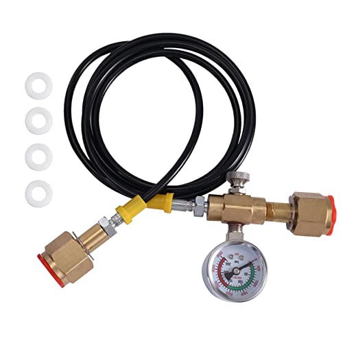 Tacdas Adaptador de Carga de EstacióN de Recarga de CO2 de ArgóN para Tanques de Soldadura PequeñOs, con Manguera Blanda de 1,5 Metros, Calibre de 250 Bares W21.8-14