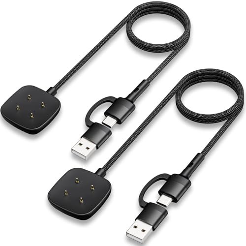 Autallgee 2 Pack USB A/C Charger for Fitbit Versa 4 /Sense/Versa 3 /Sense 2 Replacement 100cm Smartwatch Charging Cable Cord Magnetic Dock Stand for Google Pixel Watch 3/Pixel Watch2