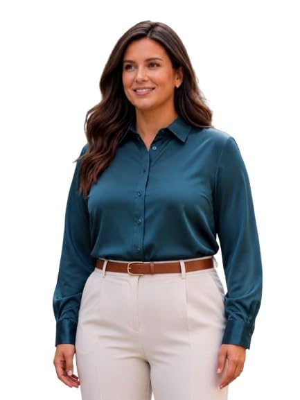 Image of Style Quotient Women Olive Satin Regular Formal Shirt