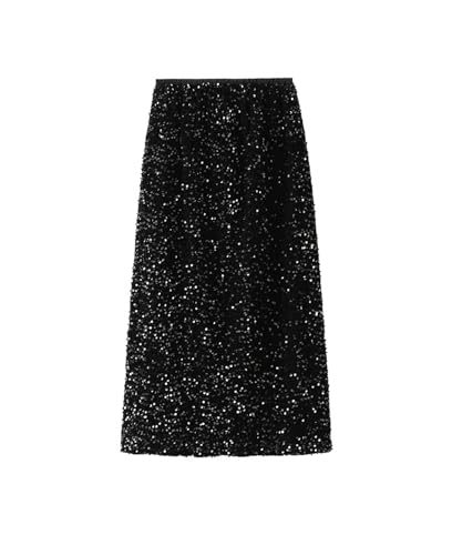 Women’s Sequin Skirt Elastic High Waist Sparkle Long Bodycon Skirts with Slit for Party Evening Cocktail