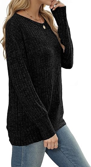 Women's Knit Sweater Long Sleeve Shirt - Trendy Dressy Pullover Top, Casual Loose Fit Spring and Fall Outfit3