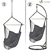 VOUNOT Silla Colgante Exterior con Flecos, Silla Hamaca Columpio de Algodón con 2 Cojines, Barra Separadora de Madera, Hamaca Portátil para Interior y Exterior, Gris #4