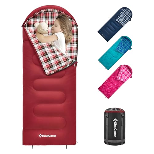 KingCamp 45°F Kids Sleeping Bag, Lightweight Waterproof & Compact Flannel Sleeping Bags Cold Weather & Warm Youth Essentials Gear Accessories for...