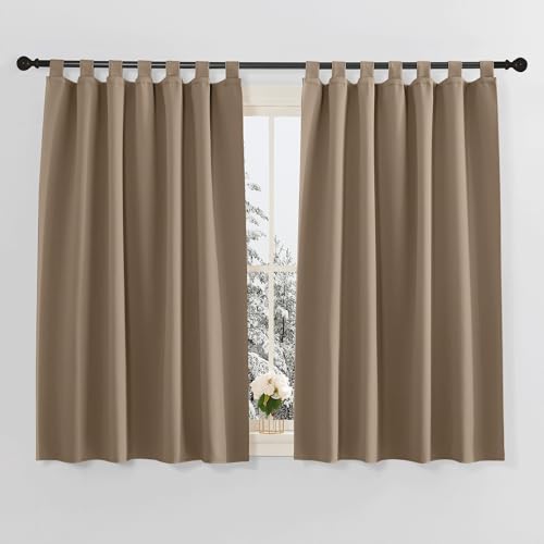 Pony Dance Cortinas Termicas Aislantes Frio Y Calor, Cortas Opacas Para Dormitorio Cocina Con Trabillas Blackout Curtains 2 Piezas, 140x145 Cm, Moca