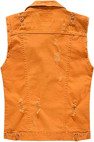 Image of Lazutom Men's Sleeveless Denim Vest Casual Slim Fit Ripped Classic Button Down Jean Jacket