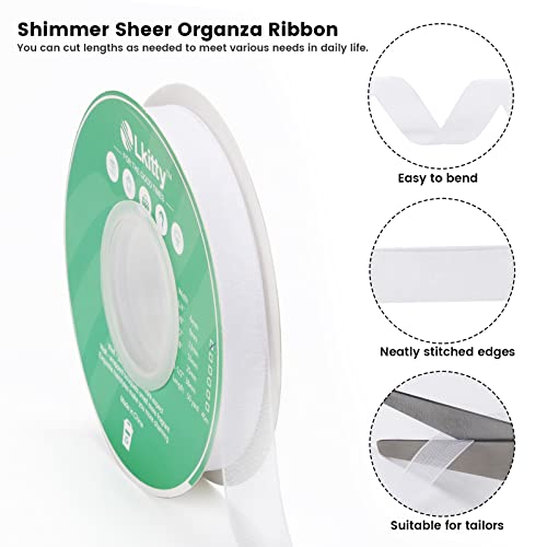 Lkitty 3/8 Inch X 50Yd/Roll Fabric Chiffon Organza Ribbon - Premium Quality Shimmer Sheer 100% Polyester Fiber(Width:9Mm) (White-029#) #TOP2