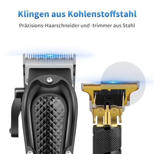 HIENA PRO Profi Haarschneidemaschine Set für Männer, Schnurloses Haarschneider, Barttrimmer, Folienrasierer Set, USB Wiederaufladbares Komplettes Elektrischer Haarschneide-Kit mit 8 Führungskamm