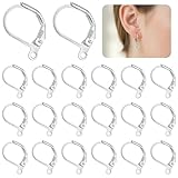20 ganchos para pendientes de plata de ley 925, cierre de gancho francés con bucle, accesorios de aretes colgantes respetuosos con la piel para hacer joyas y manualidades