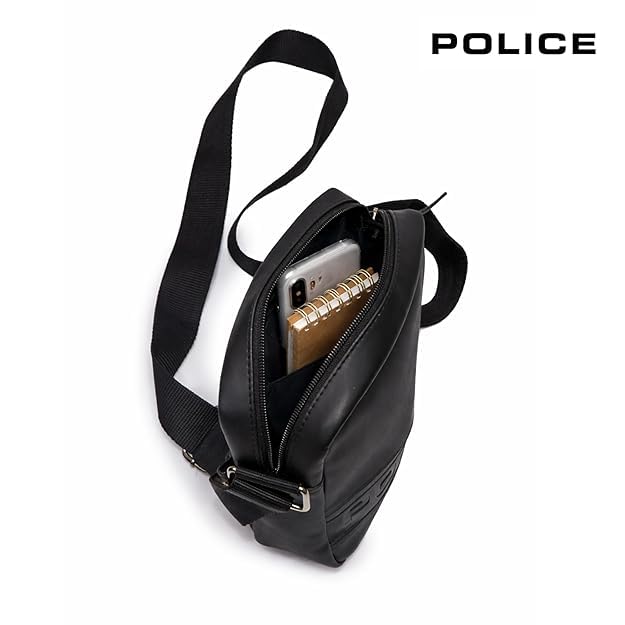Image of Police Premium Small Crossbody Bag for Men | Compact Sling Bag with Main Compartment & Multi-Utility Pocket | Adjustable Shoulder Strap | Lightweight Everyday Travel Bag | Black
