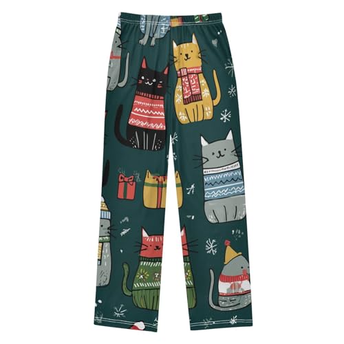 Cat Snowflake Boys Long Pants Soft Trousers Elastic Waist Kids Lounge Bottoms with Pockets S-XL2