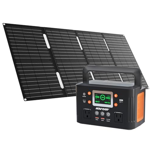 Image of HOWEASY Portable Power Station with Foldable 60W Solar Panel,260W Solar Generator with PD 65W,110V Pure Sine Wave AC Outlet for Outdoor Camping Trip Home Backup Emergency