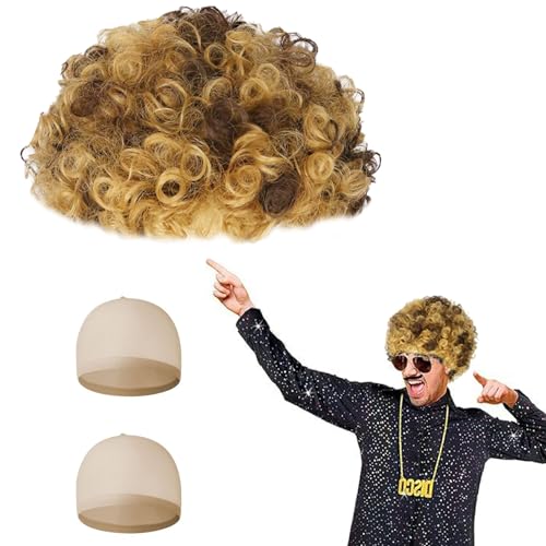 Aomig Pelucas Hippie, Disfraz Años 80, Accesorios de Hippie, Peluca Afro para Hombre y Mujer, Halloween, Punk, Cosplay, Fiesta, Carnaval, Marrón