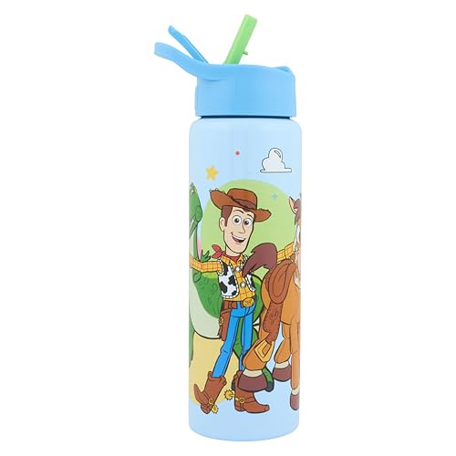 Disney Pixar Toy Story Stainless Steel Water Bottle 750ml Kids Drinks Bottle with Straw Lid Featuring Woody & Buzz Lightyear | BPA Free | Hand Wash Only | Official Home