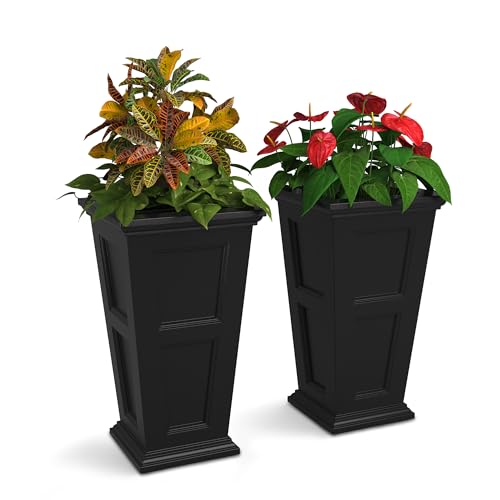 Mayne Fairfield 28-Inch Tall Planter, 2-Pack Self-Watering, Weather-Resistant Planter for Flowers Durable Outdoor Design for Patio, Porch, or Entryway