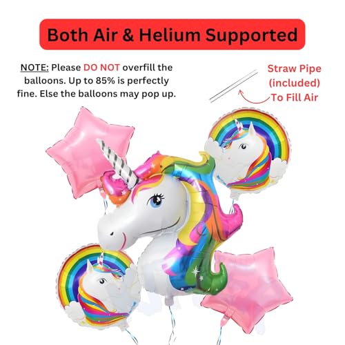 Image of KITTER Unicorn Foil Balloon 5 Pcs Set | Metallic Unicorn Theme Birthday Decoration Items for Girls Boys Kids