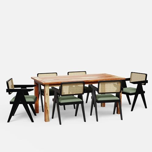Image of Wooden Dining Table, Natural Oak, Rectangular, Modern Style, 6 Seater, Assembly Required (Honey Dining and Walnut Chair, (6 seter) 1 Table) (150 cm x 100 cm x 76 cm)