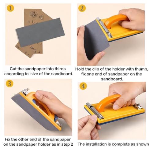 Image of Sanding Hand Block Sleeker - Manual Sandpaper Holder with Dual Metal Clips, Soft Base & Strong Orange Plastic Body for Wood & Wall Sanding (Sleeker Yellow, 9 inch)