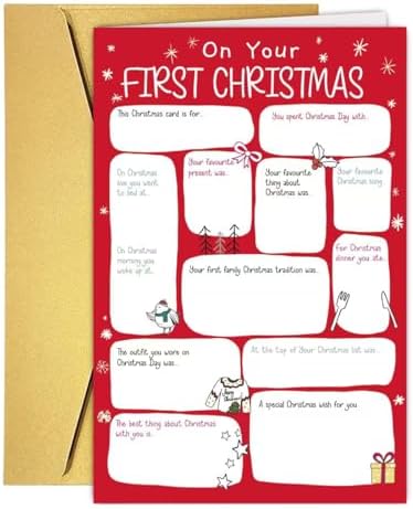 First Christmas Card for Baby from Daddy Mom Family, Cute 1st DIY Questions& Answer Interview Xmas Gifts, Unique 1st Christmas Gift ideas for Baby Boy Girl
