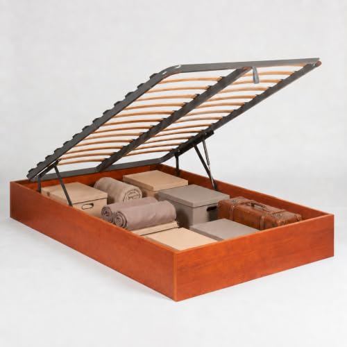 ROYAL SLEEP Canapé Abatible de Madera | 150x190 | Montaje y Retirada de Usado Incluido | Gran Capacidad | Tapa 3D Transpirable | 32 cm | Color Cerezo | Space Bed