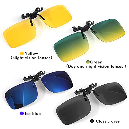 Image of Hifot Clip on Sunglasses 4 Pack,Polarized Lens Fit Over Prescription Glasses,Flip up Rimless Sunglasses