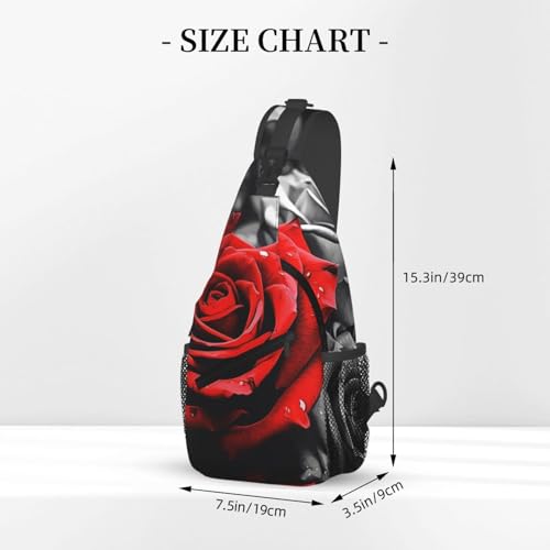 Bolso Sling Black White and Red Roses para Senderismo y Uso Diario miniatura 2