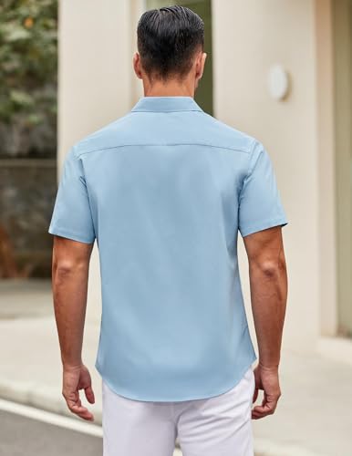 Image of COOFANDY Mens Short Sleeve Casual Button Down Shirts Summer Untucked Dress Shirts with Pocket