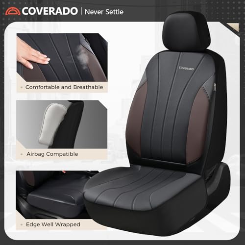 Image of Coverado Seat Covers, Red Car Seat Covers Full Set, Automotive Seat Covers 5 Seats, Waterproof Black Car Seat Protectors Universal Fit for SUVs Trucks Sedans