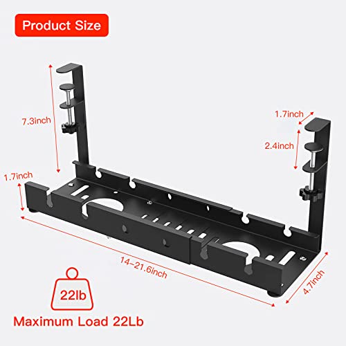 Jh Dream Under Desk Cable Management Tray, 21.6 In Retractable Power Strip Cord Holder No Drill Wire Organizer, Cord Management With Cable Holder Ties For Office Home Desk Cable Hider (Black) #TOP3