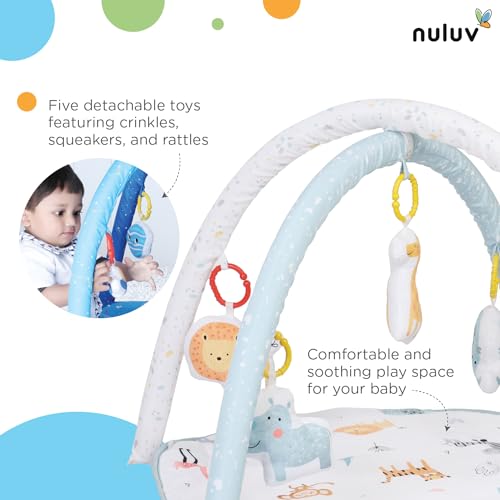Image of Baby Playgym for Babies | Activity Play Gym Mat with 5 Hanging Toys|Foldable&Durable Cotton Play Mat|Baby Crawling Mats for Floor for 0 to 24 Months (Jungle) - White