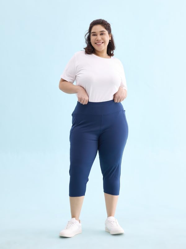 Image of GO COLORS Womens Solid Training Capri | Elastane, High Rise